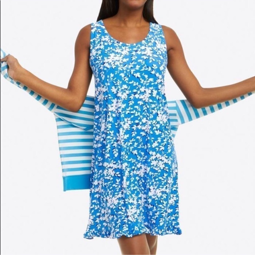 Draper James‎ Ruffle Nightie in Blue Shadow Floral Size  L/XL